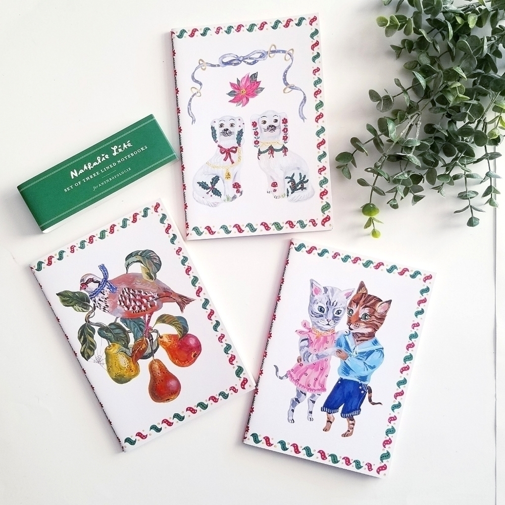 NATHALIE LETE for Anthropologie Set of 3 Lined Notebooks Cat Dogs